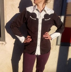 VTG Roper Brown/White Pearl Snap Western Blouse